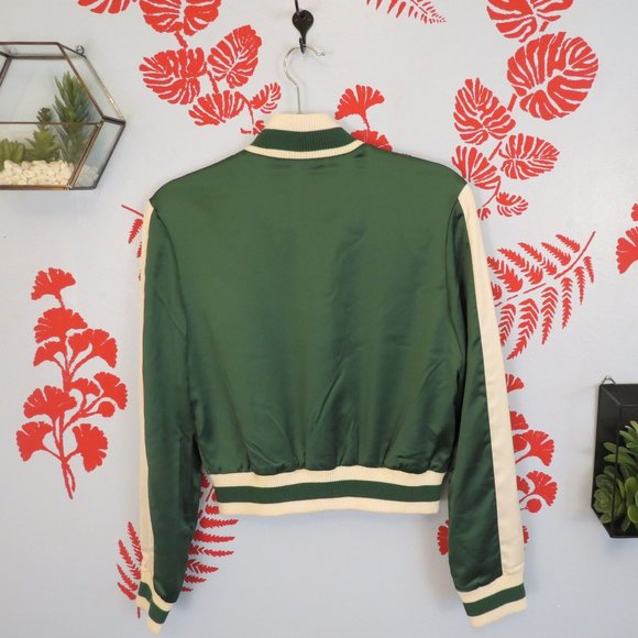 Tinsil Green Satin Varsity Bomber Jacket S - Picture 2 of 6